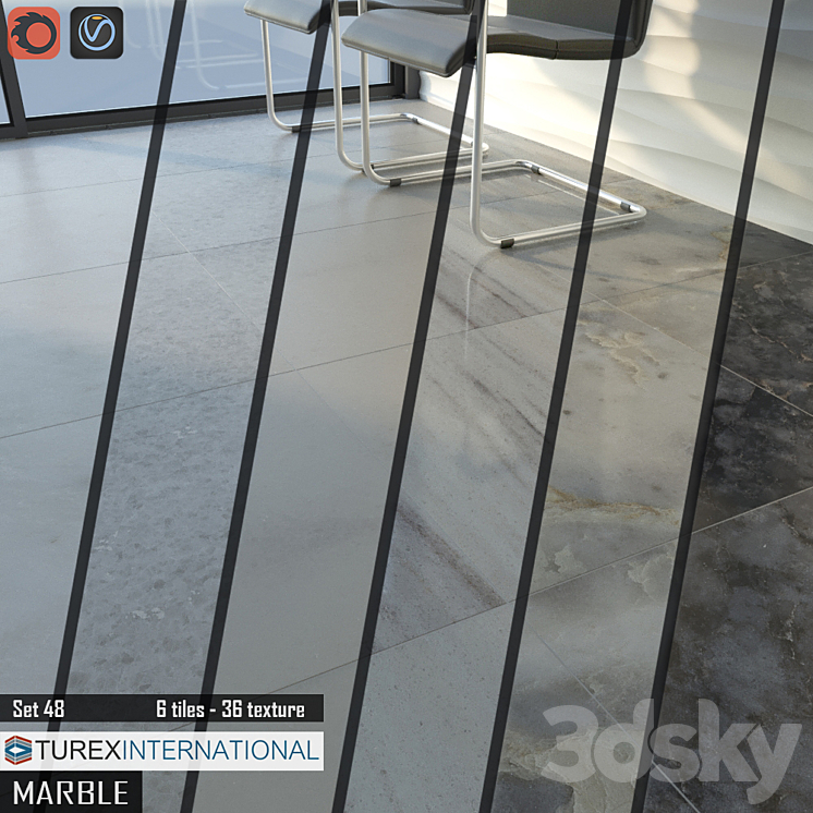 TUREX INTERNATIONAL Marble Tiles Set of 48 3D Model