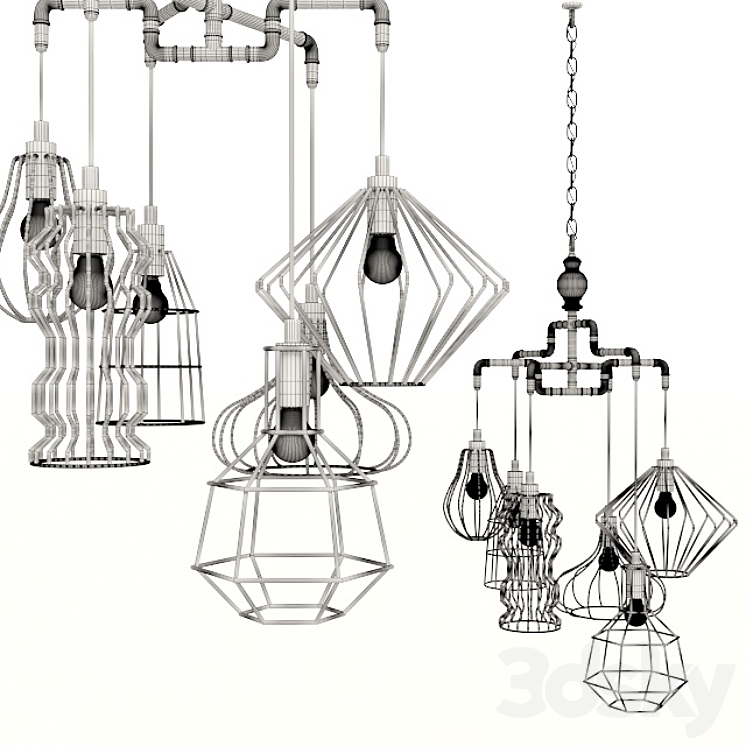 Kare Pendant Lamp Pipeline Wire 6lite 3D Model