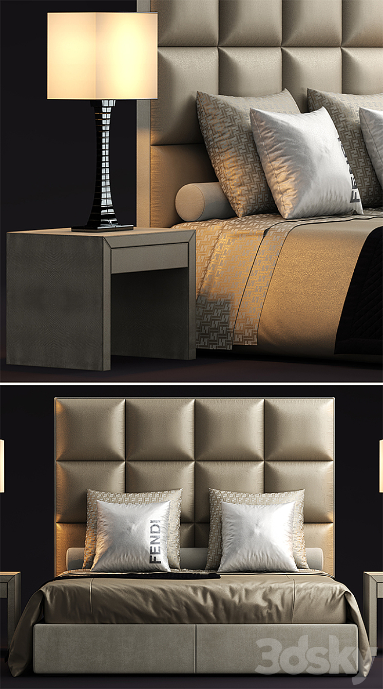 Bed fendi casa diamante 3DS Max - thumbnail 2