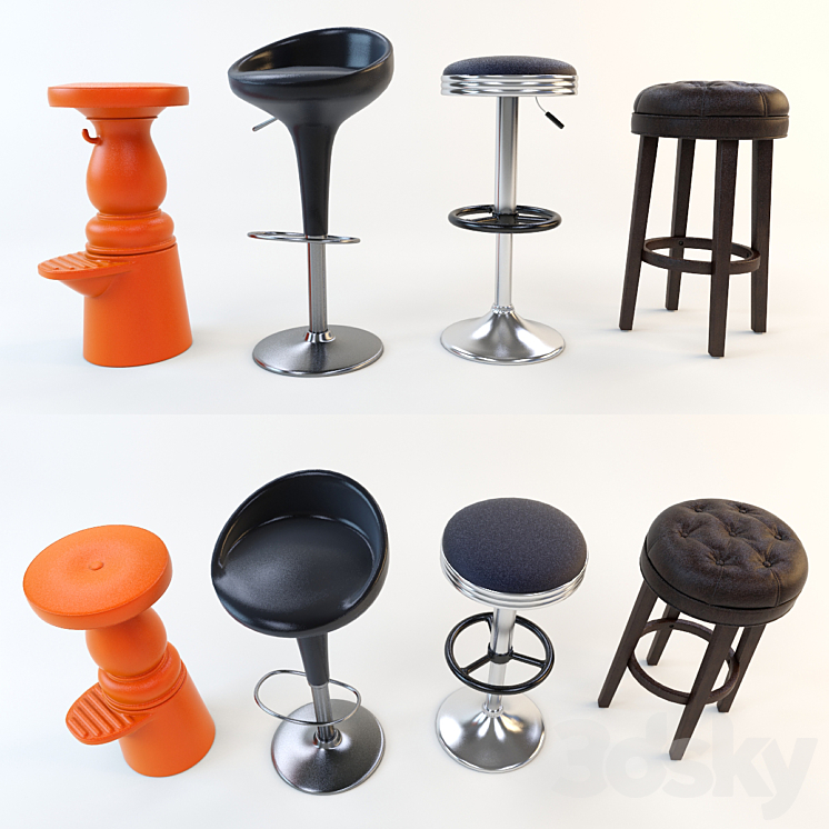 A set of bar stools (4 pcs.) Part 1 3DS Max - thumbnail 1