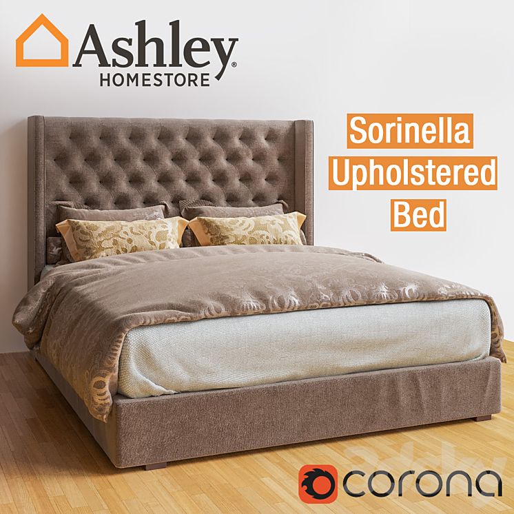 Ashley Sorinella Upholstered Bed 3DS Max - thumbnail 1