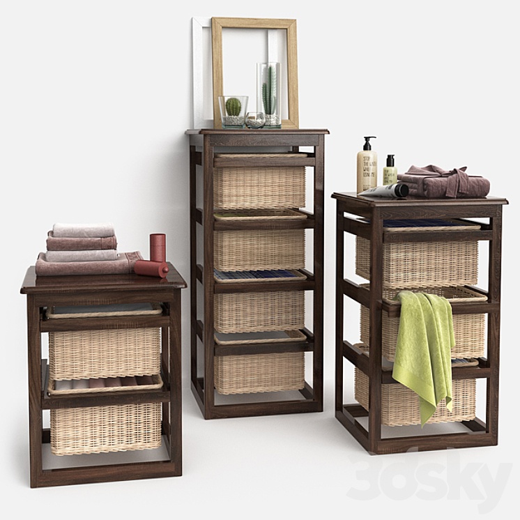 Bathroom furniture with baskets model LAUNDRY wenge 3DS Max - thumbnail 1