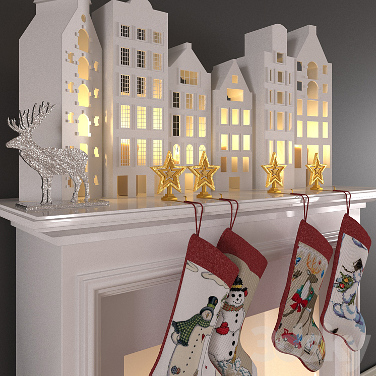 Christmas decoration with candles and fireplace 3D Model