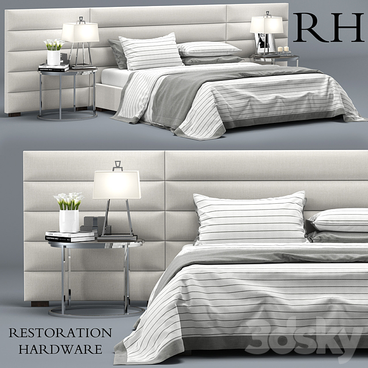 RH Modern custom horizontal channel fabric hedboard bed 3DS Max - thumbnail 1