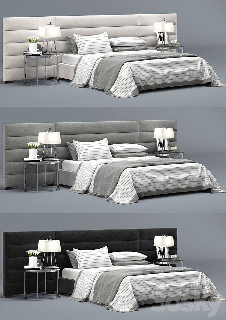 RH Modern custom horizontal channel fabric hedboard bed 3DS Max - thumbnail 2