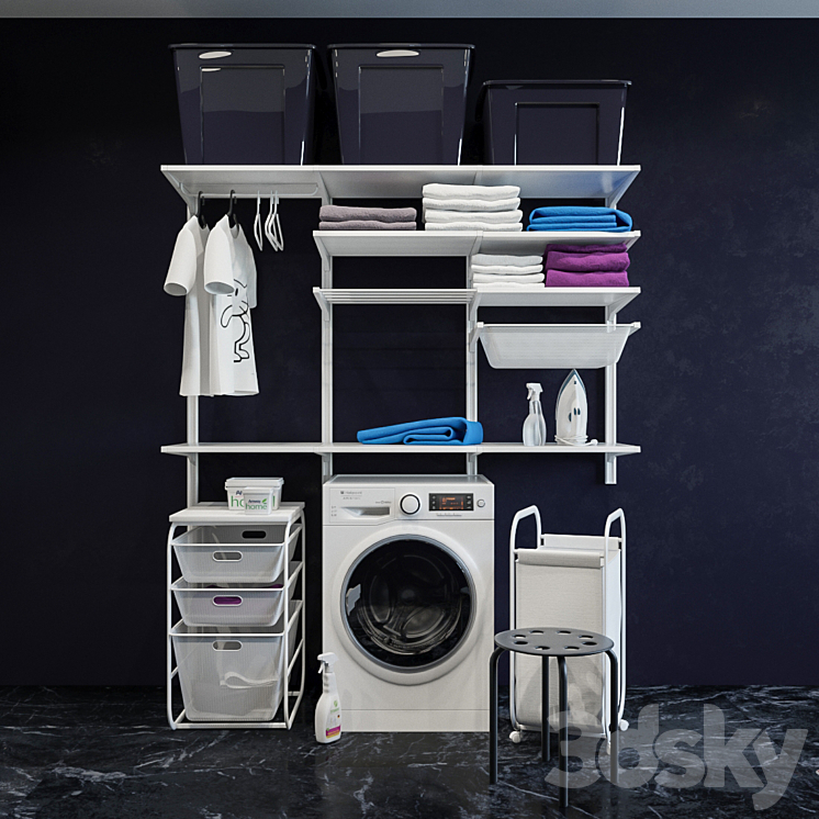 Algot IKEA Storage System ikea BOAXEL БОАКСЕЛЬ\/ washing machine \/ Towels 3DS Max - thumbnail 1