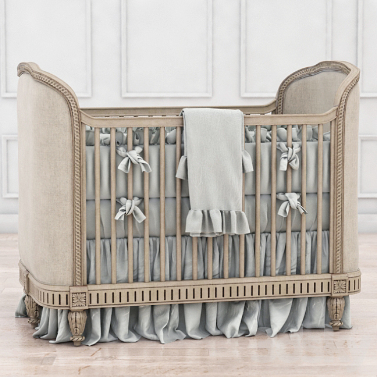 RH Belle Upholstered Crib (distressed linen) 3DS Max - thumbnail 1