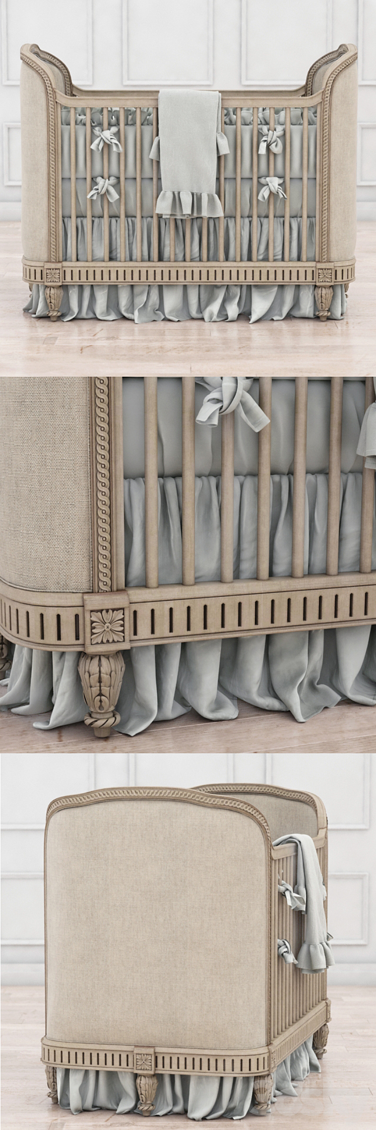 RH Belle Upholstered Crib (distressed linen) 3DS Max - thumbnail 2