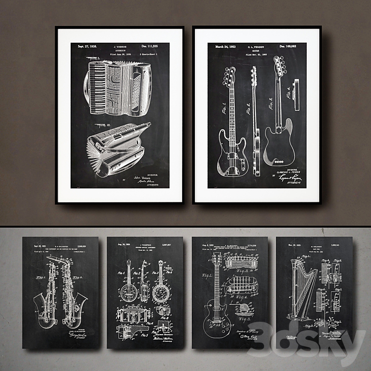 The picture in the frame. 115. Collection of Musical Instruments 3D Model