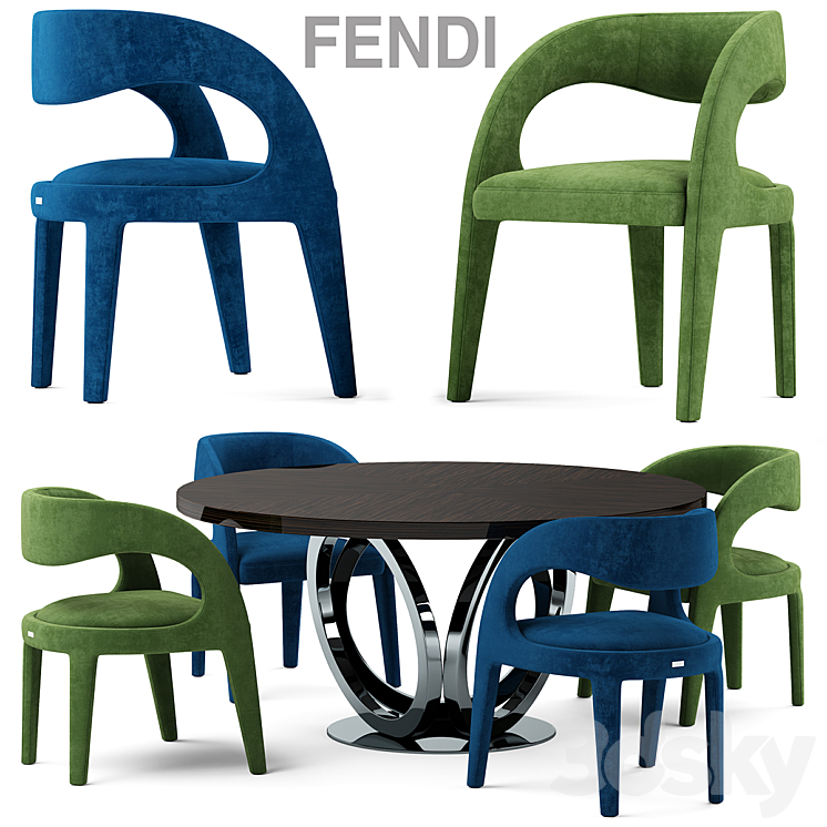 Table and chairs fendi casa Berenice Chair 3DS Max - thumbnail 1