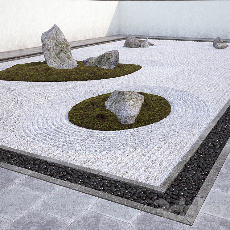 Japanese Zen Rock Garden 3D Model
