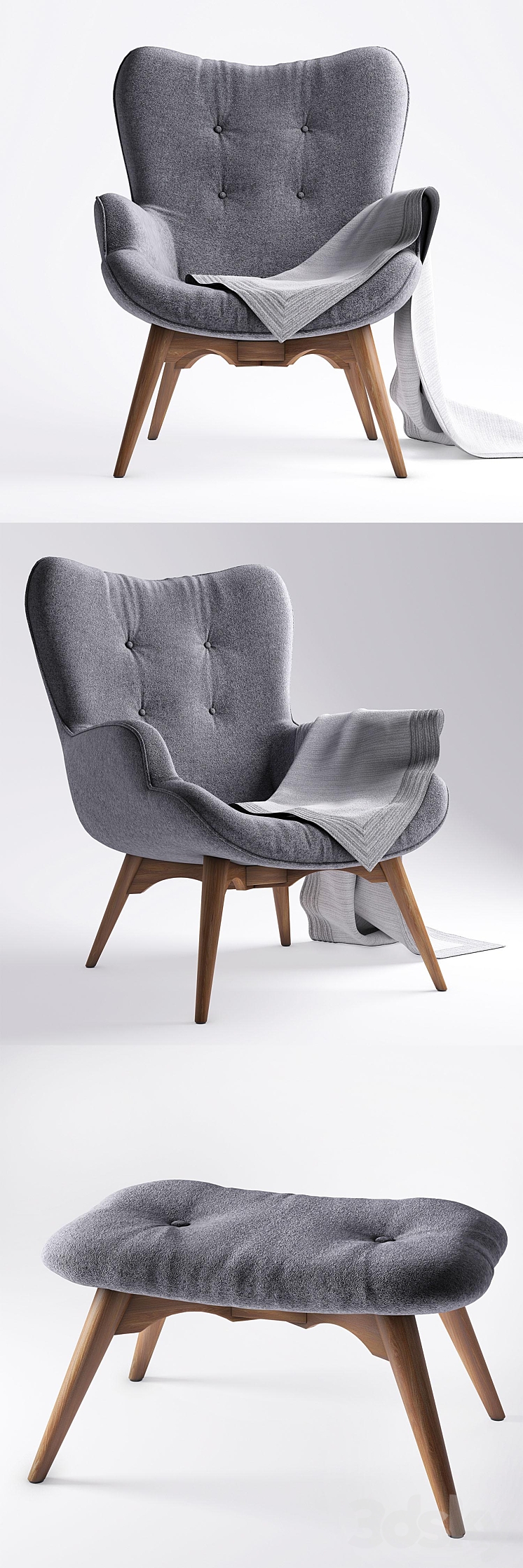 Armchair with pouf – jysk EJERSLEV 3DS Max - thumbnail 2