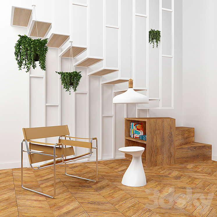 Interior set with stairs and armchair Wassily 3DS Max - thumbnail 1