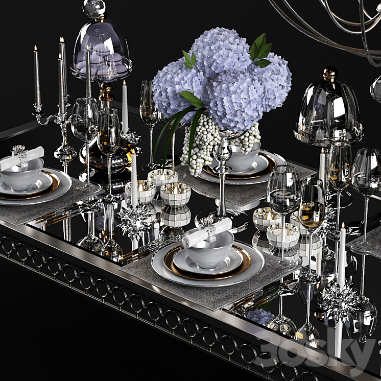 Sophie Mirrored Dining Table_set 3DS Max - thumbnail 1