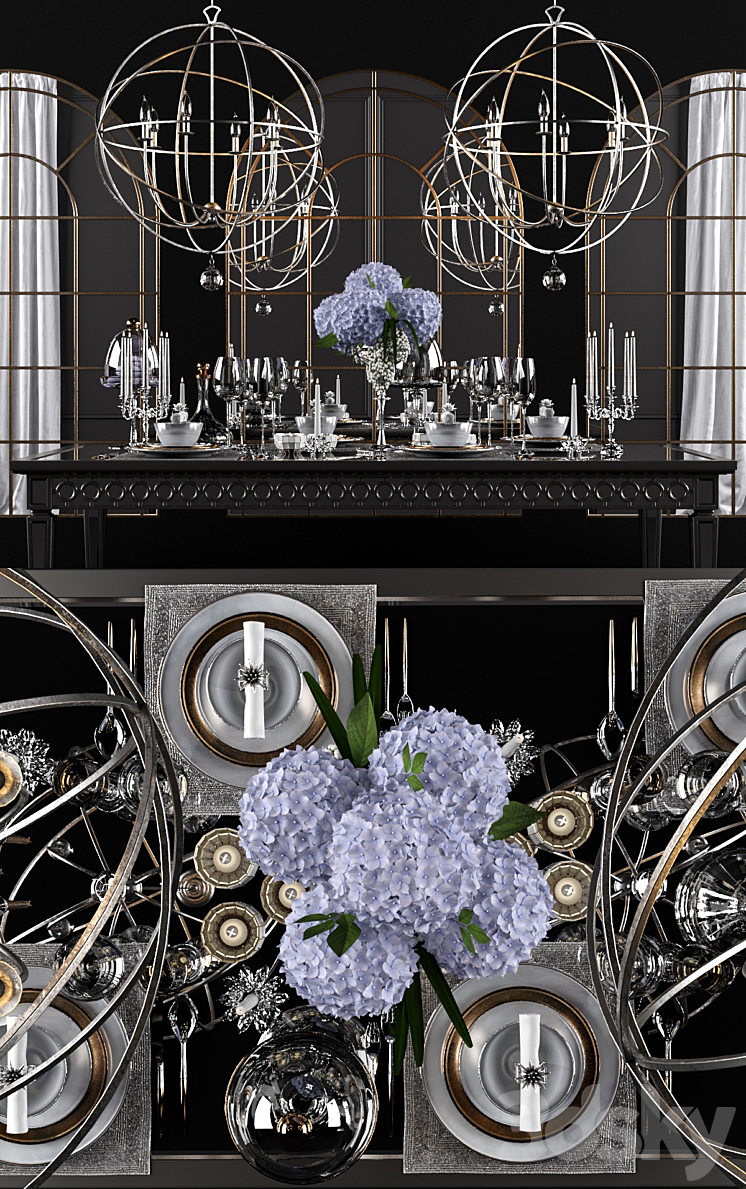 Sophie Mirrored Dining Table_set 3DS Max - thumbnail 2