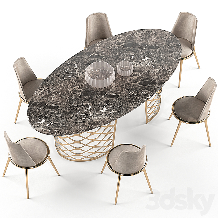 Isidoro table Aurora chair set 3D Model