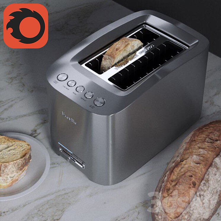 Toaster "Breville" with some bread 3DS Max - thumbnail 2