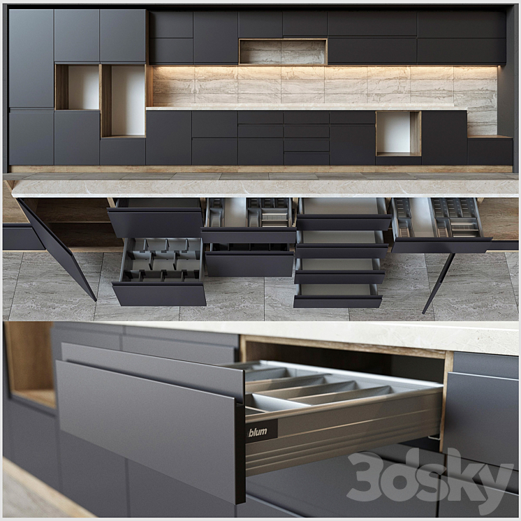 3DS MAX Kitchen units with accessories Blum 3DS Max