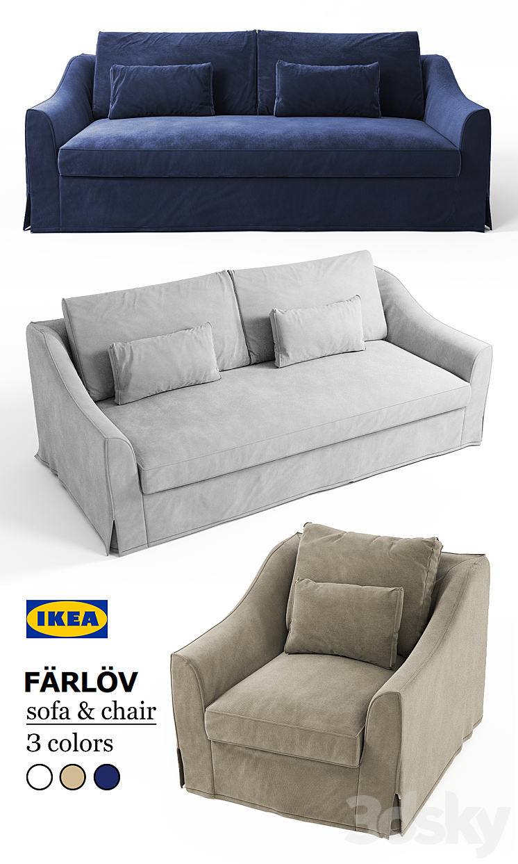 Sofa & chair Ikea FARLOV 3DS Max - thumbnail 2