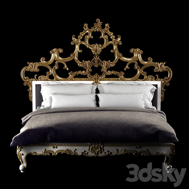 Venetian king gold decorated bed 3DS Max - thumbnail 1
