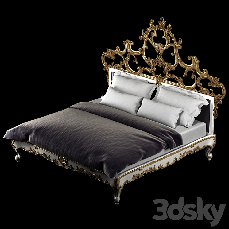 Venetian king gold decorated bed 3DS Max - thumbnail 2