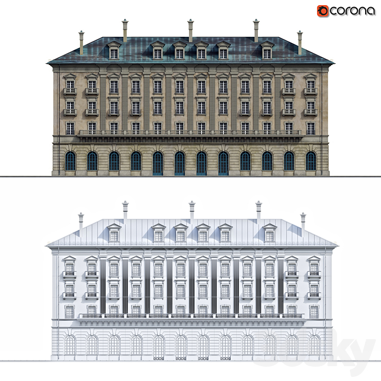 Front of the house in the style of classicism 3DS Max - thumbnail 1