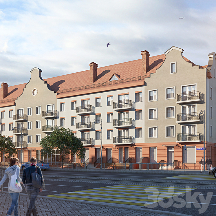 Facade of low-rise houses 3D Model