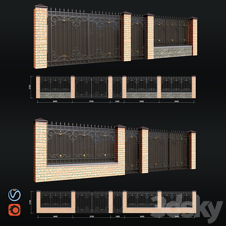 Fence with gates and wicket 3D Model