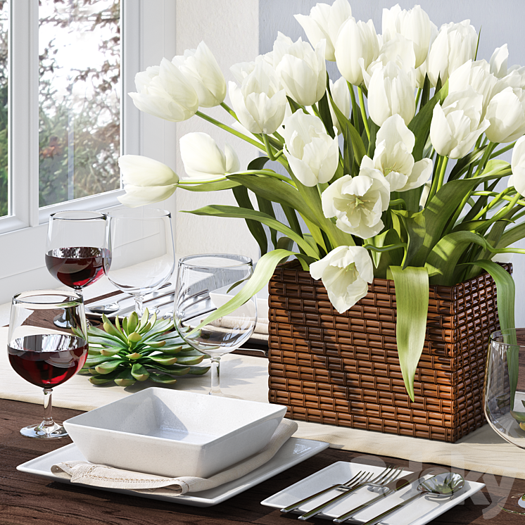 Tableware with tulips 3DS Max - thumbnail 1