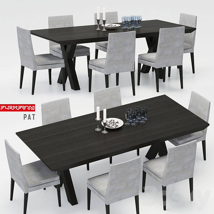 Casamilano table with chairs PAT Flexform 3DS Max - thumbnail 1