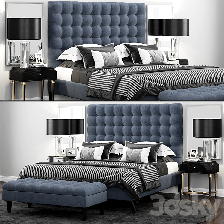 Bed TOV Furniture Eden Grey Velvet Tufted 3DS Max - thumbnail 1