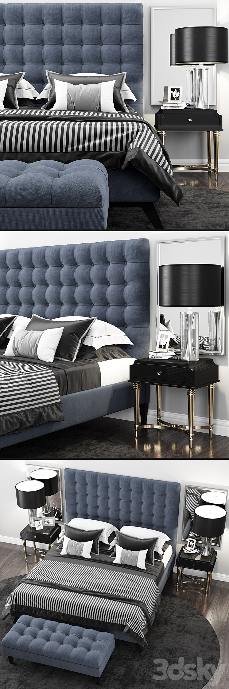 Bed TOV Furniture Eden Grey Velvet Tufted 3DS Max - thumbnail 2