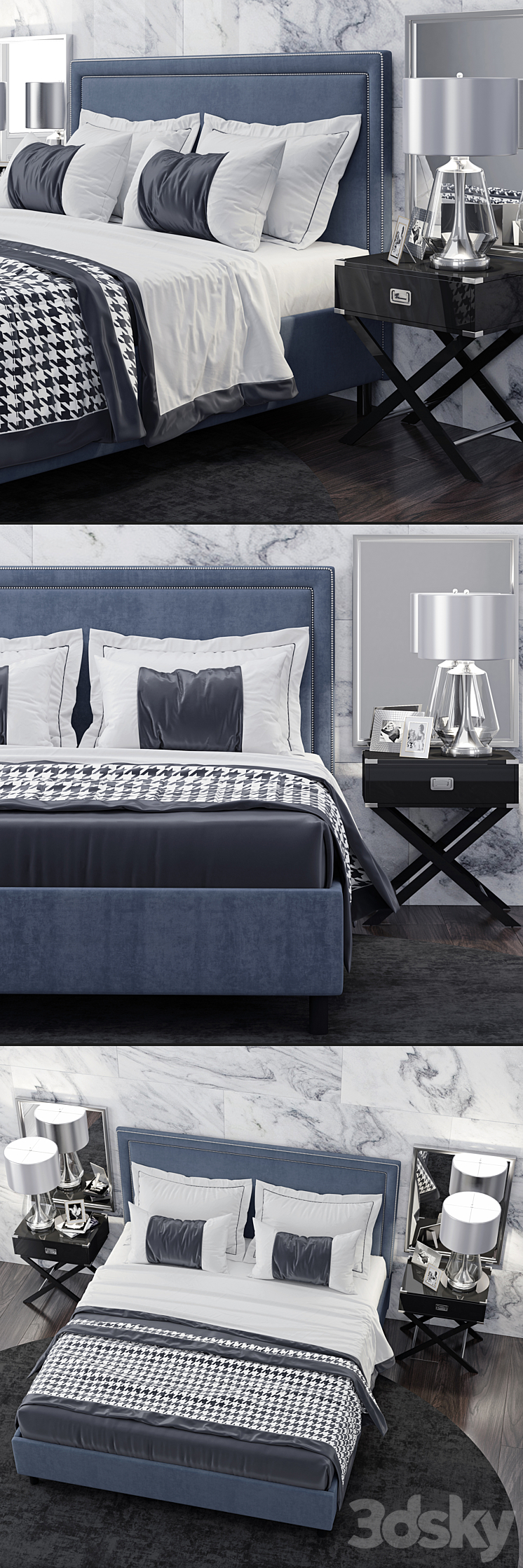 Bed TOV Furniture Reed Navy Velvet Tufted 3D Model