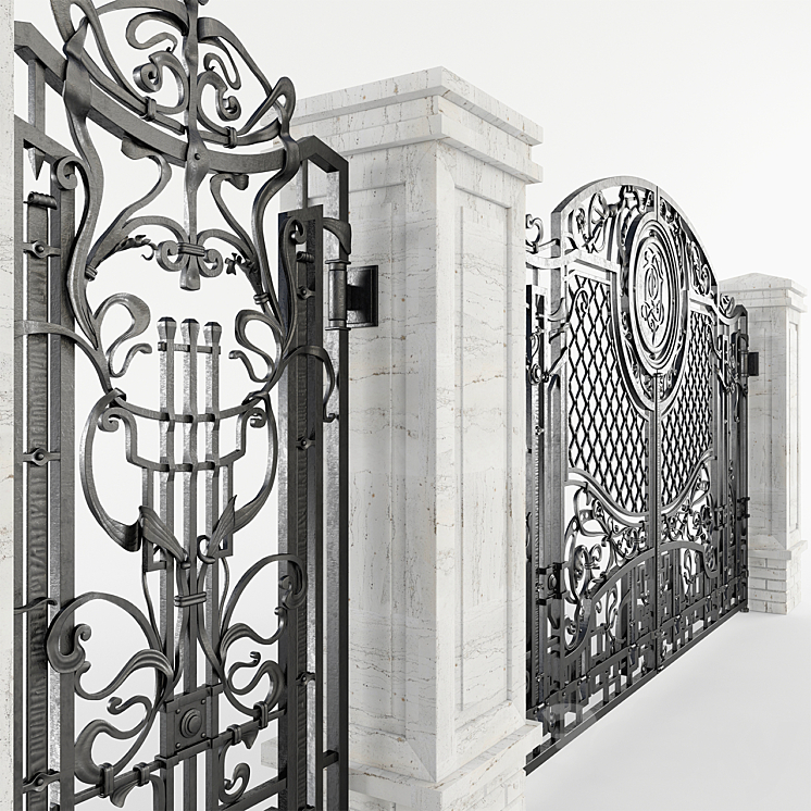 Forged gate with a gate and pillars 3DS Max - thumbnail 2