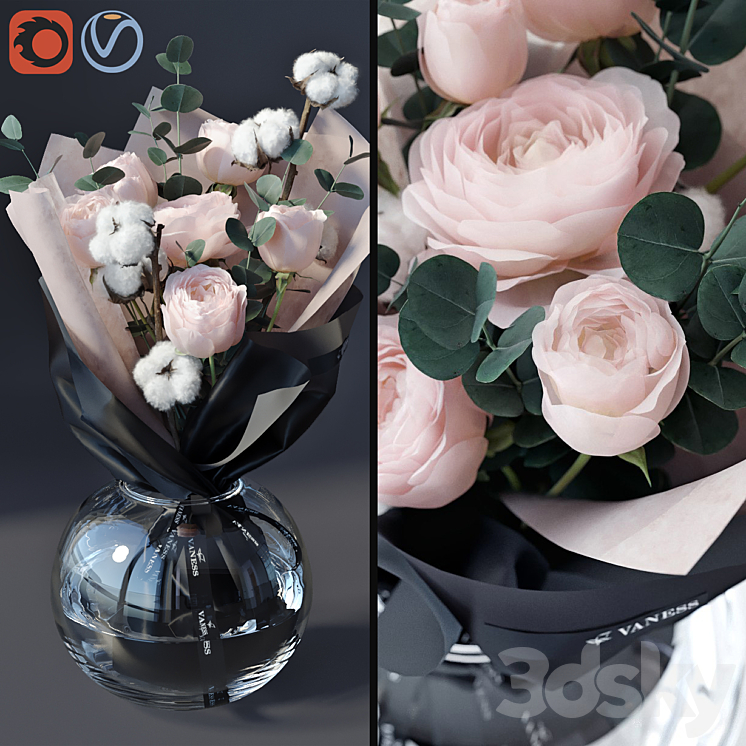 Bouquet with cotton 3DS Max - thumbnail 1