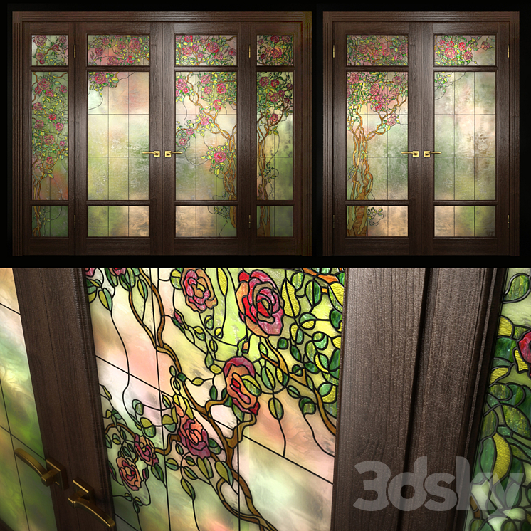 A set of two double doors with stained glass 3DS Max - thumbnail 1