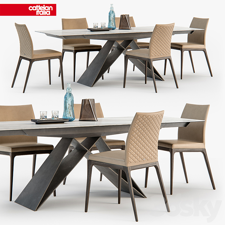 Cattelan Italia Arcadia couture chair Premier table 3DS Max - thumbnail 1