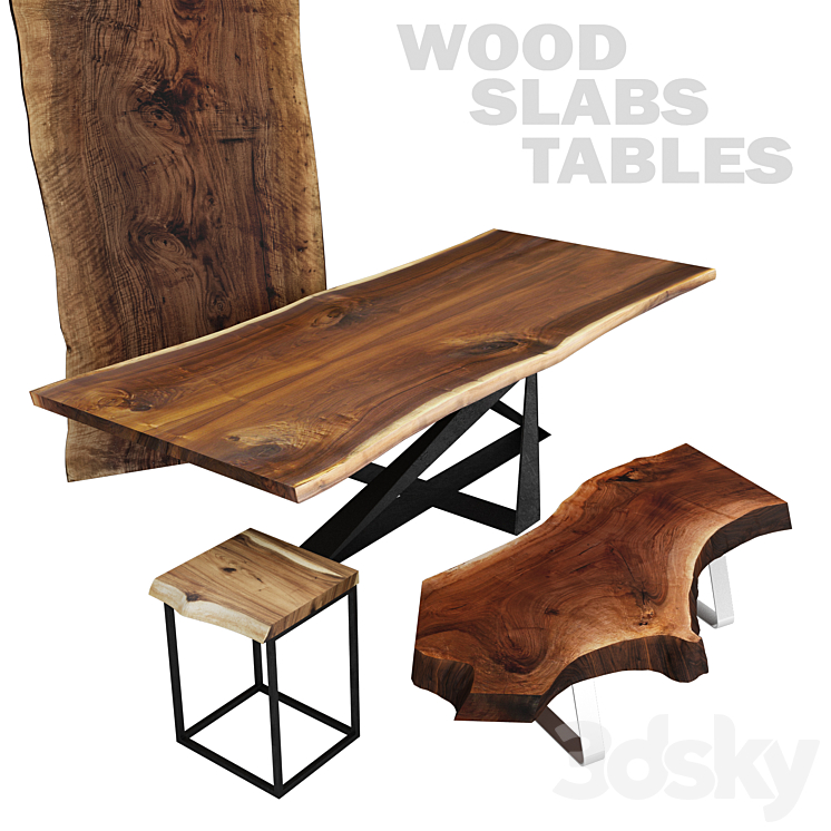 Wood slabs tables 3DS Max - thumbnail 1