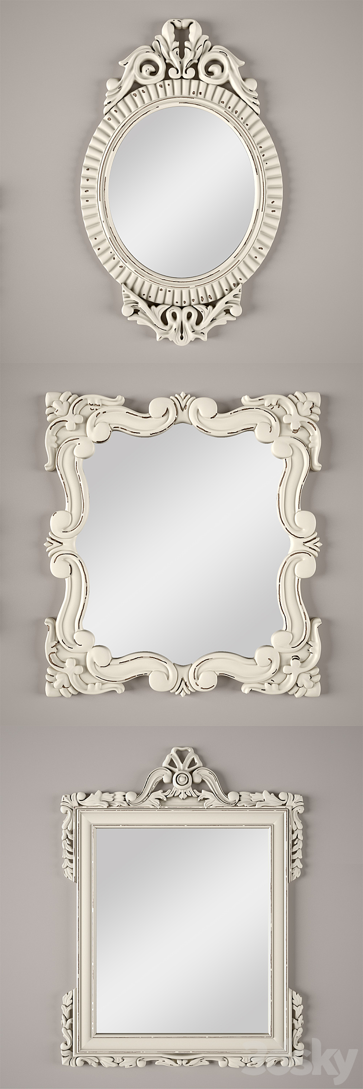 VINTAGE HAND-CARVED MIRRORS 3DS Max - thumbnail 2