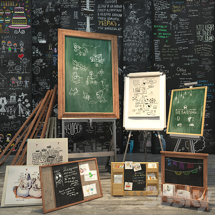 A set for creating slate surfaces with images of chalk 3DS Max - thumbnail 2