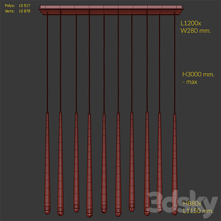 Suspension Restoration Hardware Aquitane Linear chandelier 48 3DS Max - thumbnail 2
