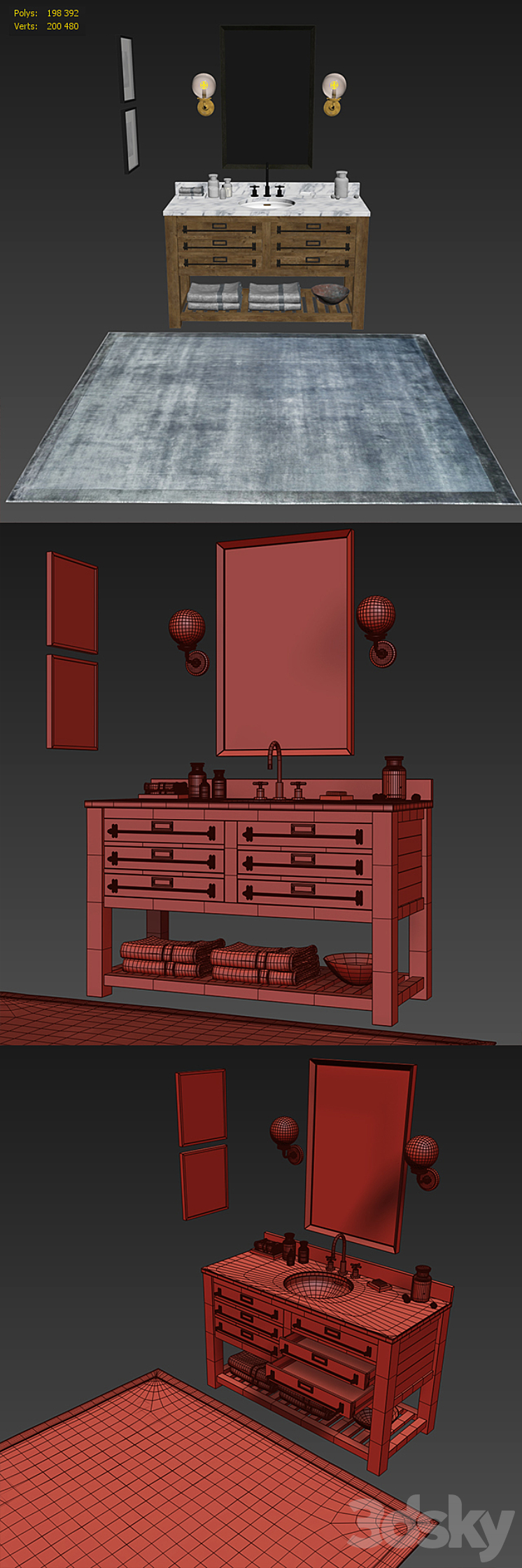 MERCANTILE EXTRAWIDE SINGLE VANITY SINK Bathroom furniture 3D model