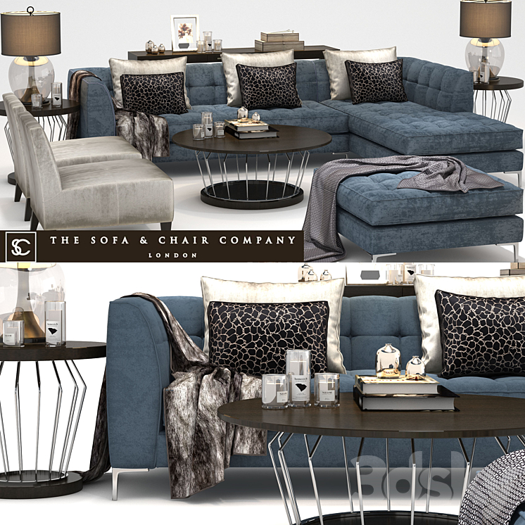 The Sofa & Chair Company_Duchamp corner sofa_Plaza table_Concave Brass 3DS Max - thumbnail 1