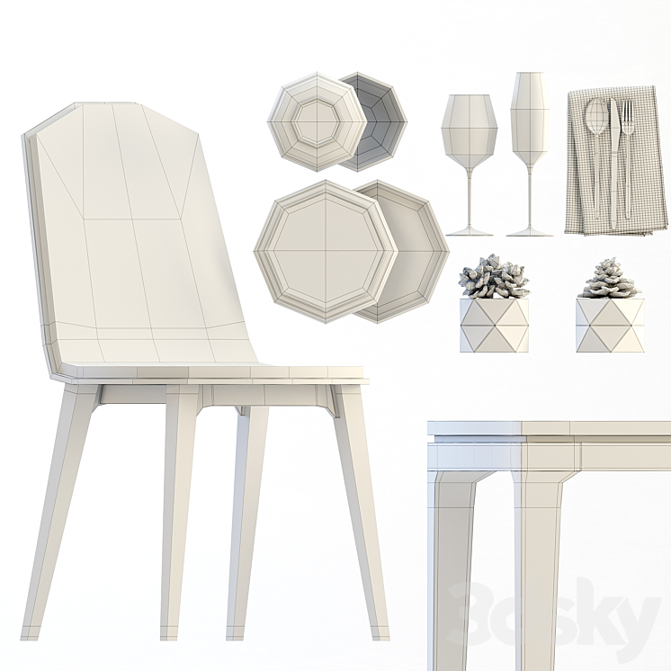 Scandinavian dining set 3D Model