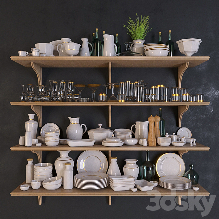 Shelves with dishes 3DS Max - thumbnail 1
