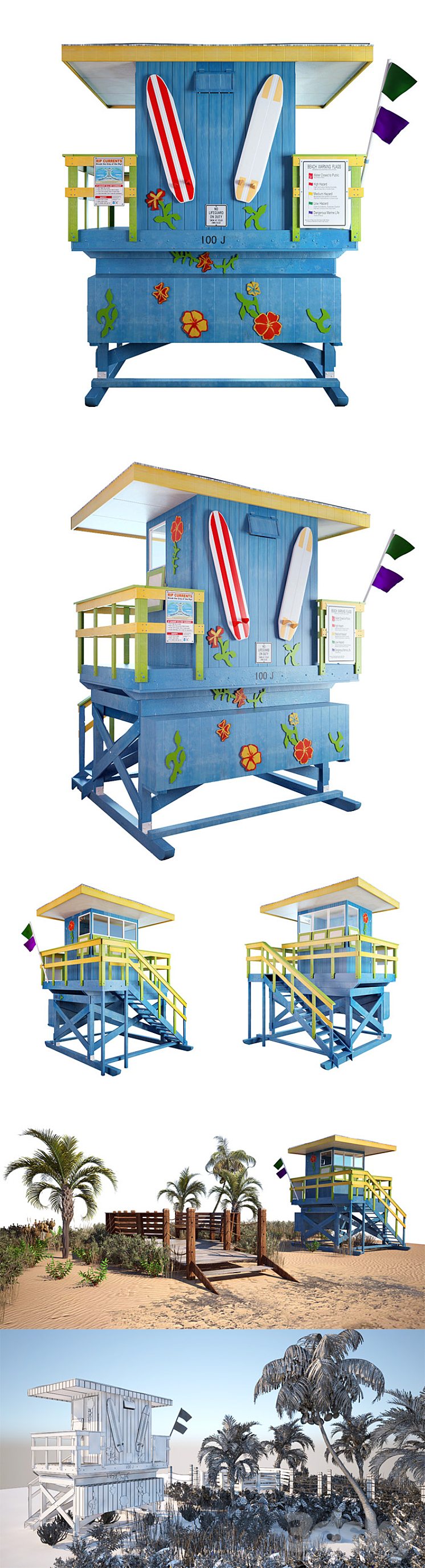 Ocean Beach set and Miami Lifeguard Hut 3DS Max - thumbnail 2