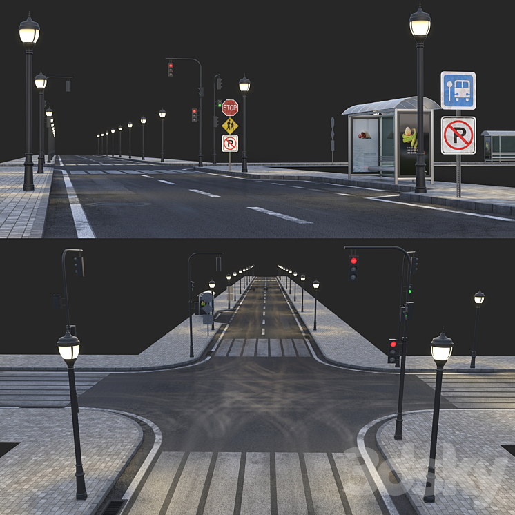 Road and busstop 3DS Max - thumbnail 1