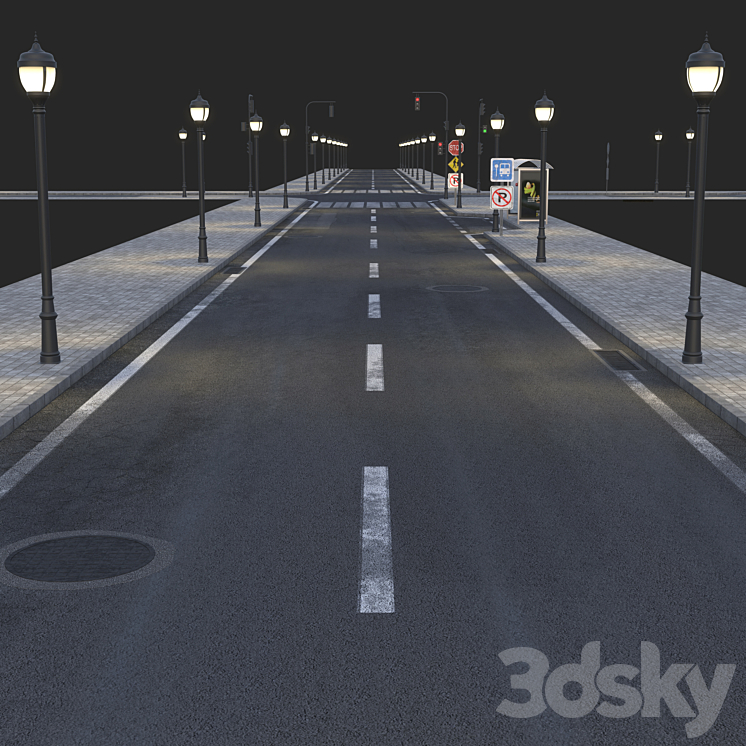 Road and busstop 3DS Max - thumbnail 2