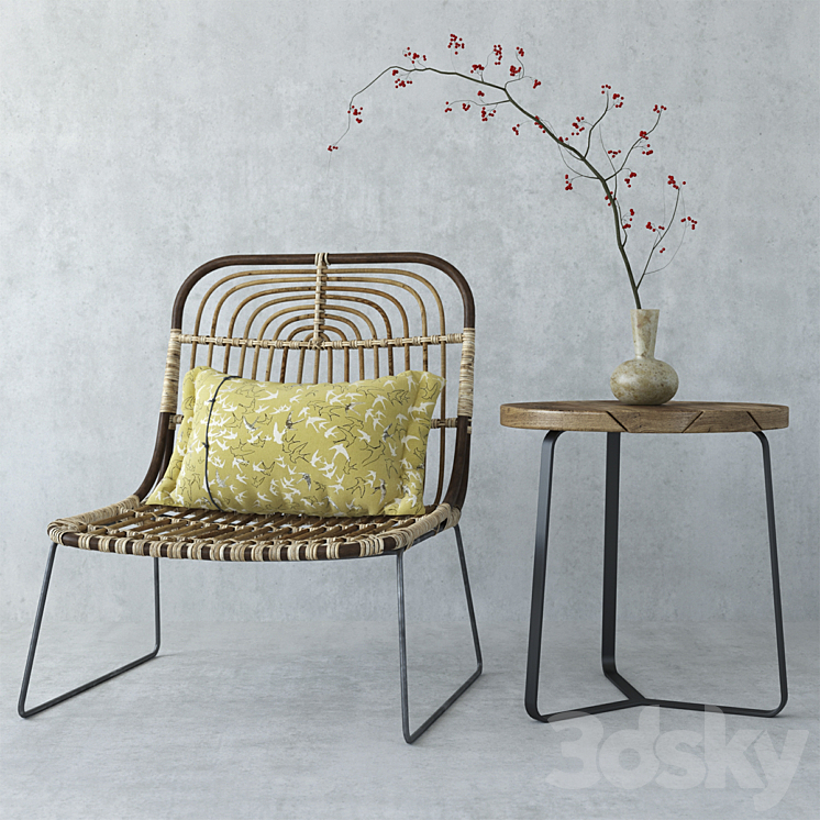 House Doctor Kawa rattan chair Manutti sidetable Table Chair 3D model