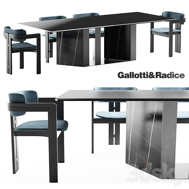 Gallotti & Radice 0414 chair | Platinum table 3DS Max - thumbnail 1